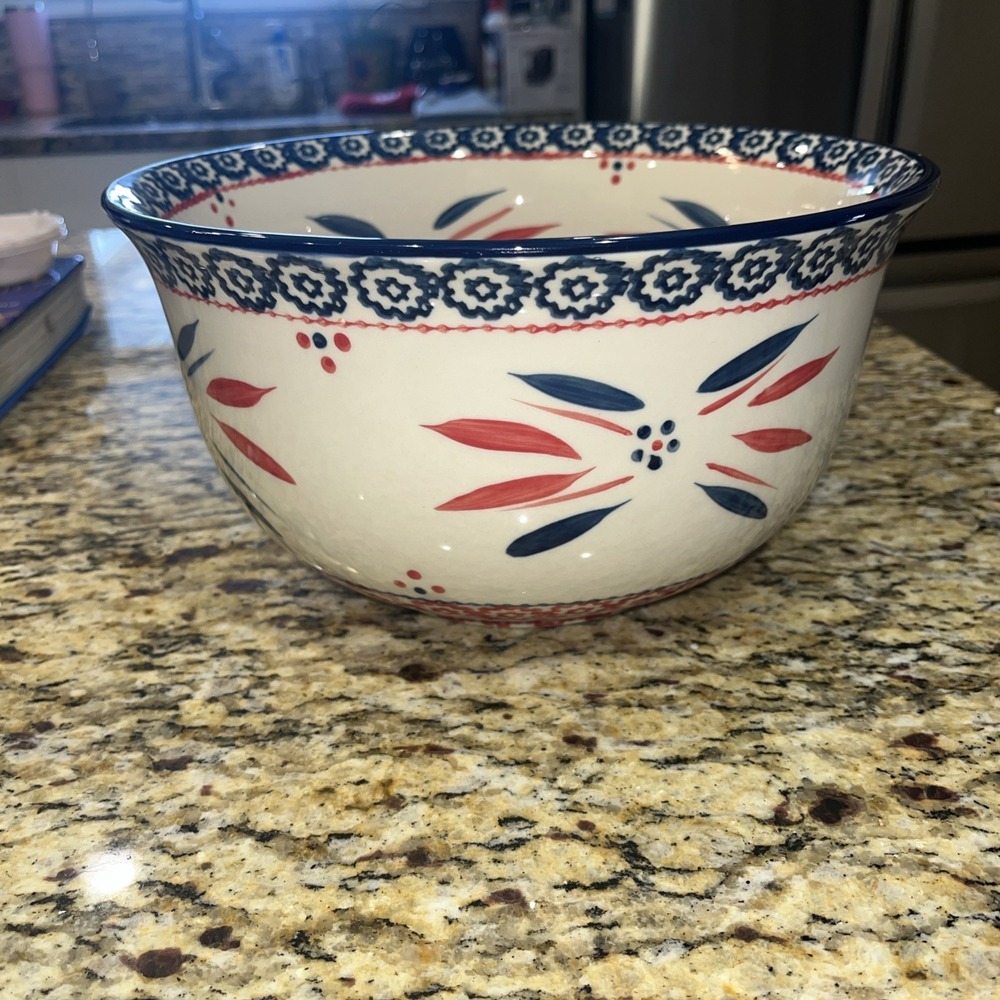 Temptations Tara Old World Red White Blue 4.5QMIXING BOWL Firework Fetti 10¾"x4½